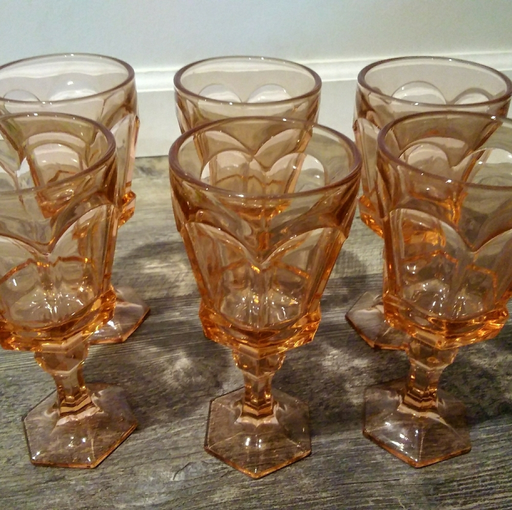 Set of 6 Fostoria Virgina peach water goblets